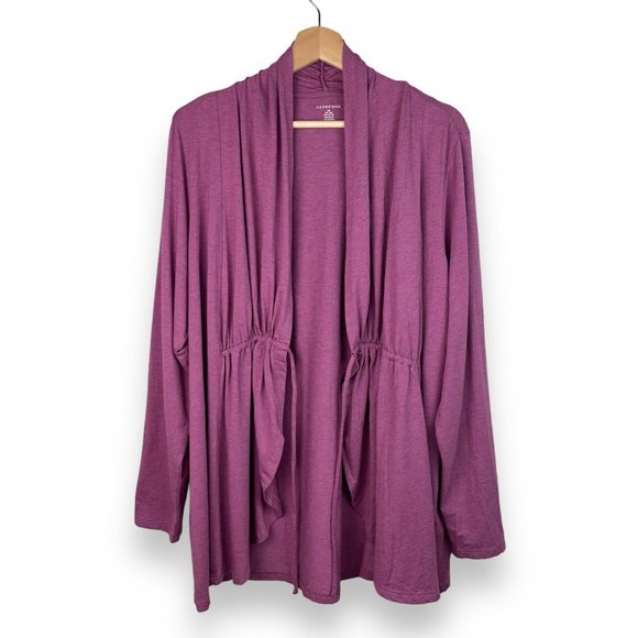 Lands’ End Tie Front Cardigan Top in Heather Mauve - Picture 2 of 9